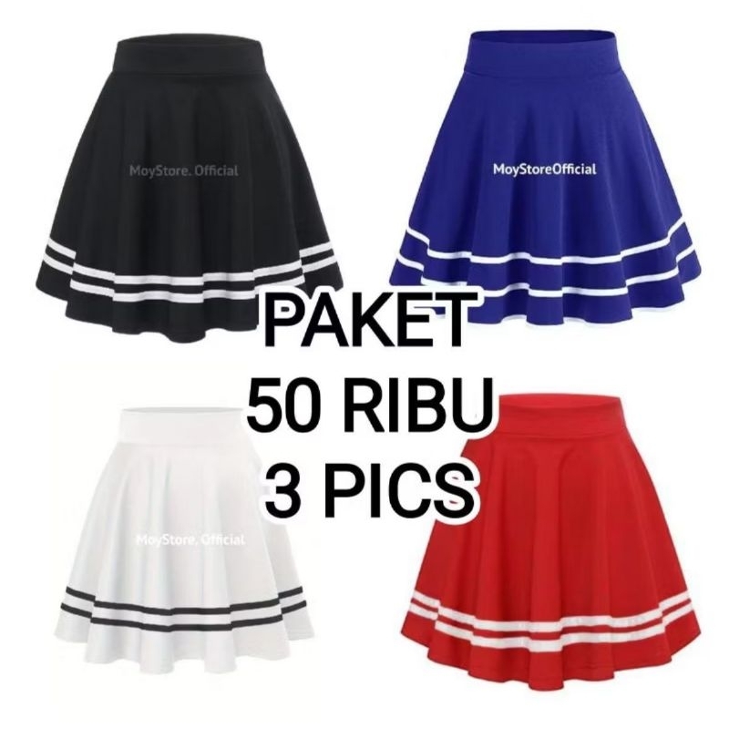 ROK PENDEK WANITA LIST HITAM PUTIH / ROK MINI SKIRT FLARE / ROK SPORT OLAHRAGA JOGING BULUTANGKIS GY