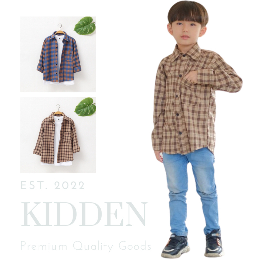 [Bisa Cod] Baju Kemeja Oversize Anak Remaja Flanel Laki Laki Motif Kotak 5-14 Tahun