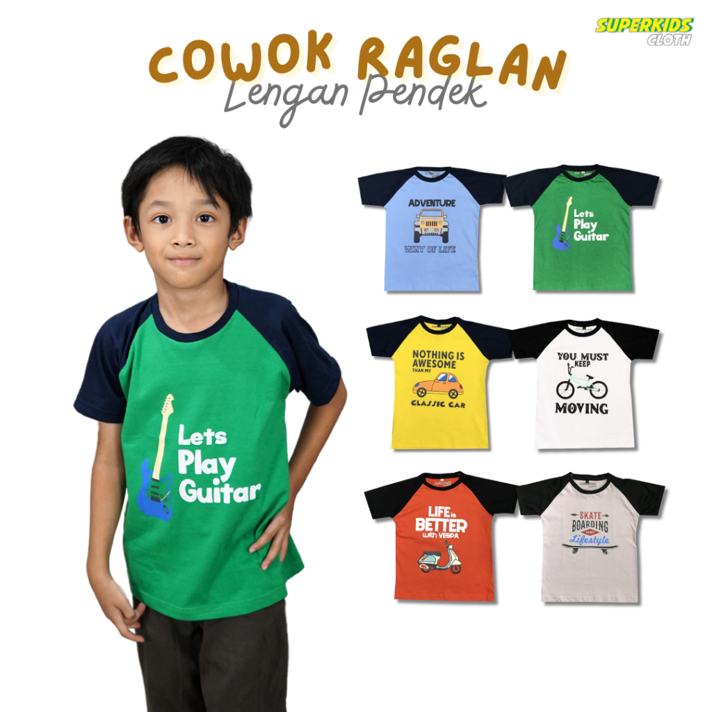 KAOS ANAK LAKI LAKI COTTON 30S MODEL RAGLAN GAMBAR COWOK KEREN | KAOS ANAK COWOK MURAH | KAOS ANAK M