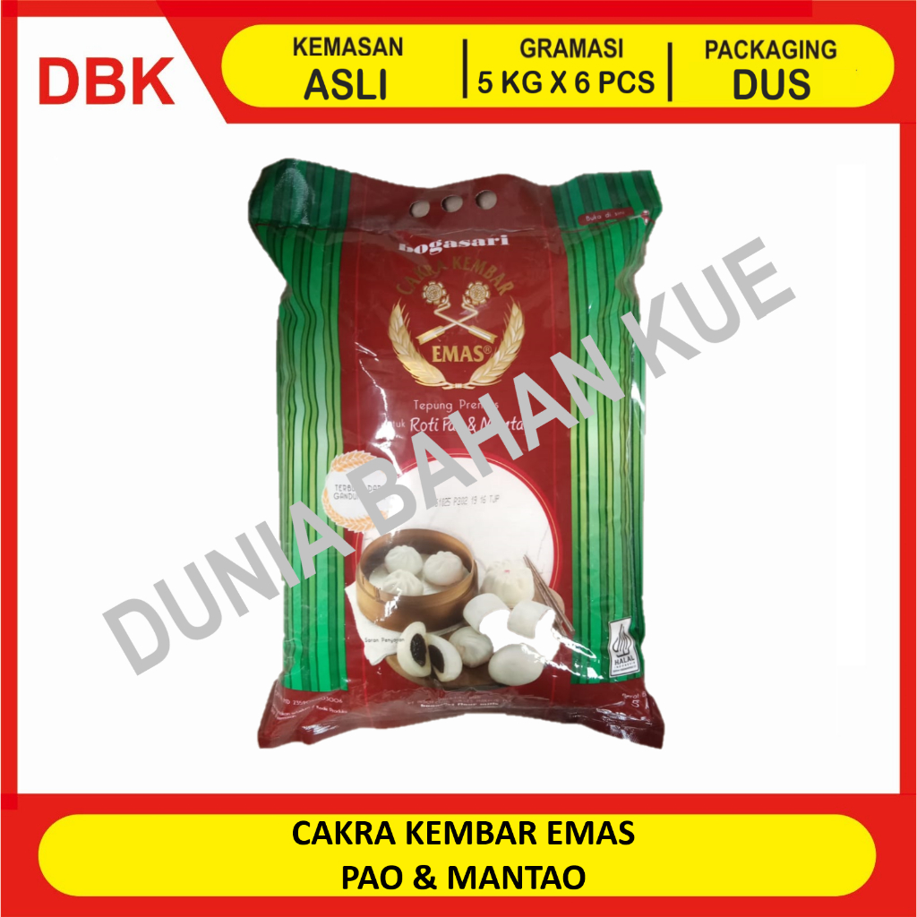 

CAKRA KEMBAR EMAS PAO & MANTAO 5 KG - 1 DUS 6 PCS / TEPUNG TERIGU PAO MANTAO CAKRA KEMBAR EMAS