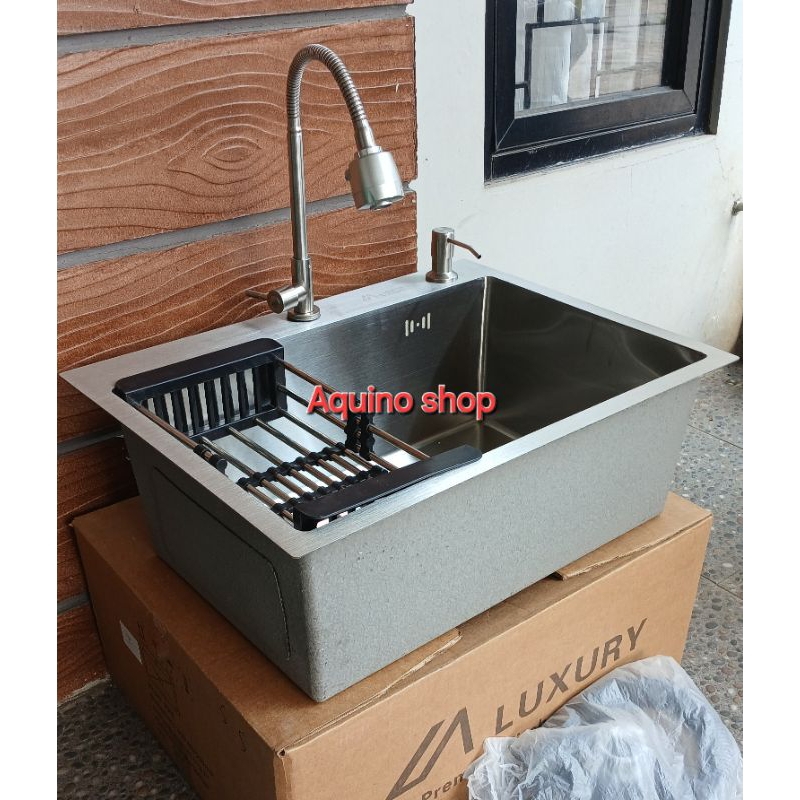 Paket komplit wastafel bak cuci piring 1 lubang kitchen sink stailess ukuran 60cm×45cm×22cm.komplit 