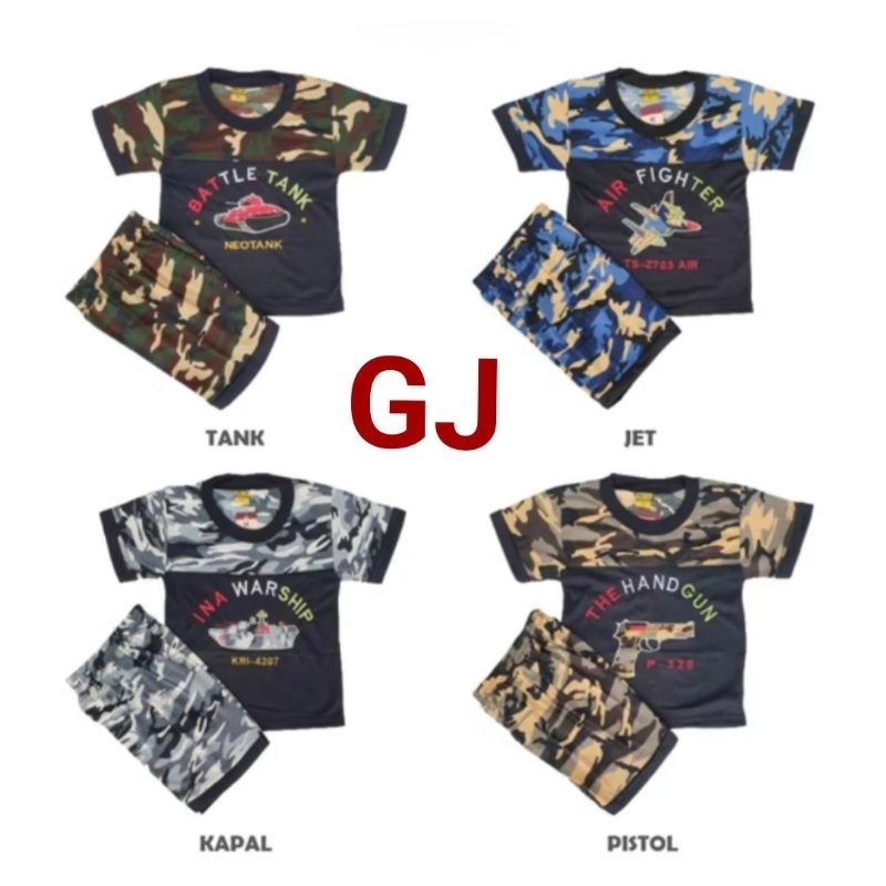 Setelan Baju  LORENG ARMY Anak Laki Laki Army Loreng Pendek Kaos anak loreng tentara