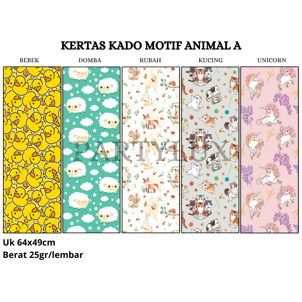 

Kertas Kado Anak Motif Animal Lucu Karakter / Bungkus Kado Doff Wrapping Paper