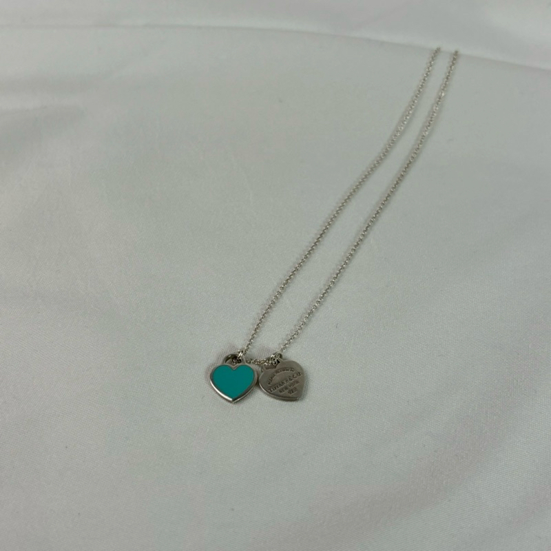Tiffany n Co Double Heart Necklace in Blue