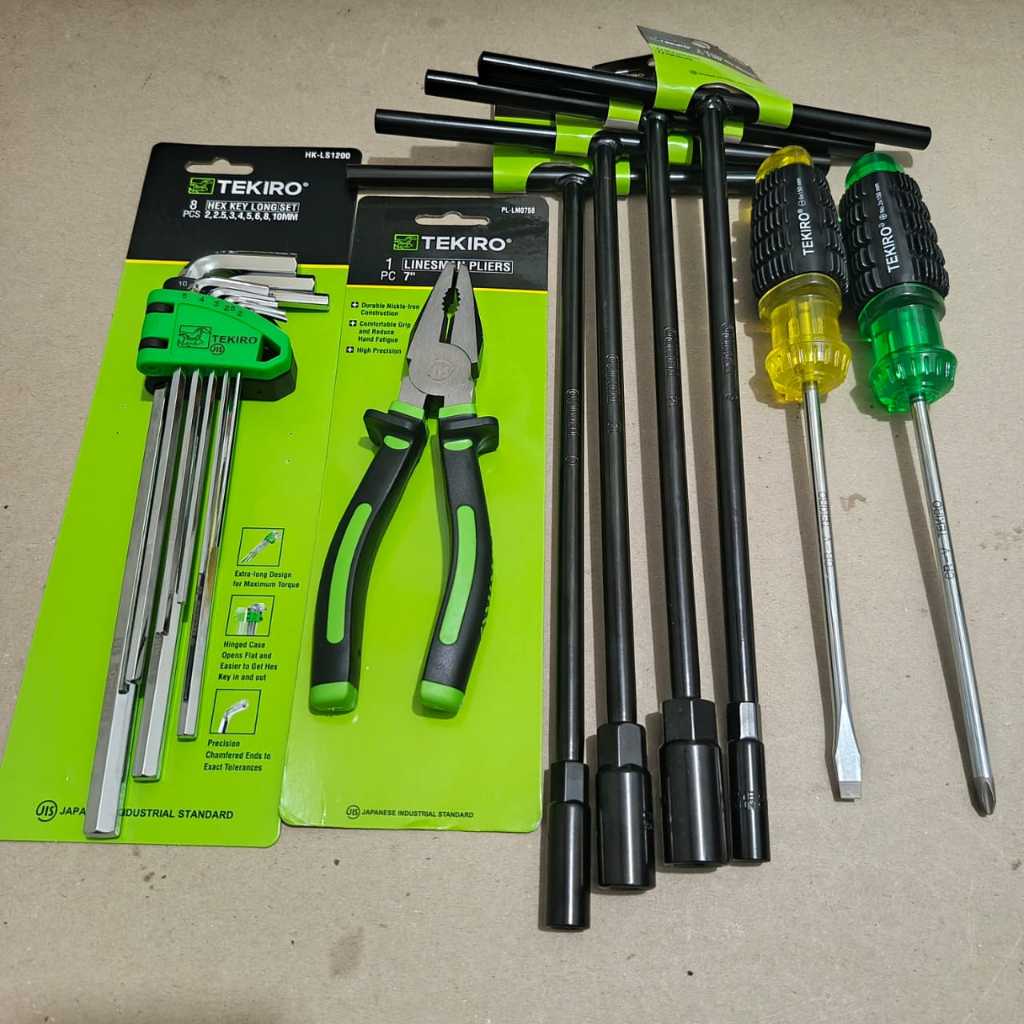 Tekiro Paket Lengkap 1 Set Kunci T 4pcs 8-10-12-14 mm + Kunci L Set 9 Pcs + Tang Kombinasi 7 inch +