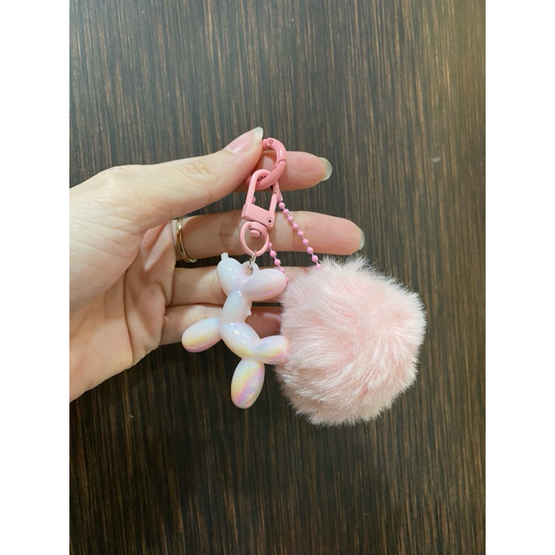 Gantungan kunci dog balloon lucu gemes keychain ganci gantungan hp pom pom bulu