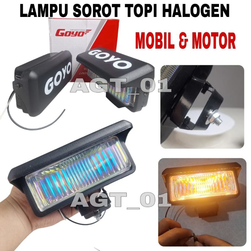 LAMPU SOROT HALOGEN KOTAK TOPI CAHAYA KUNING/ LAMPU TEMBAK MOTOR DAN MOBIL HALOGEN / LAMPU FOGLLAMP 