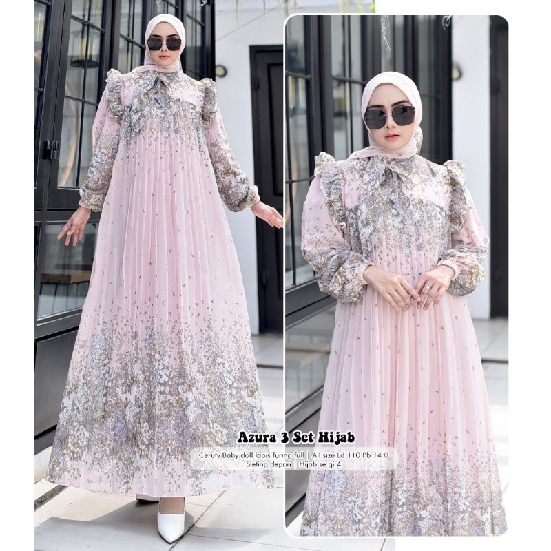hot sale best sale ready azura set hijab gamis wanita set gamis hijab model terbaru dress pesta