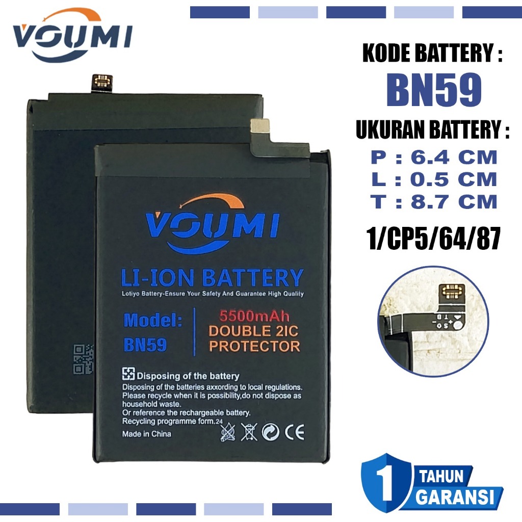 Baterai Battery VOUMI Double IC Power high Capacity Xiaomi BN59 Compatible Hp Redmi Redmi Note 10 4G
