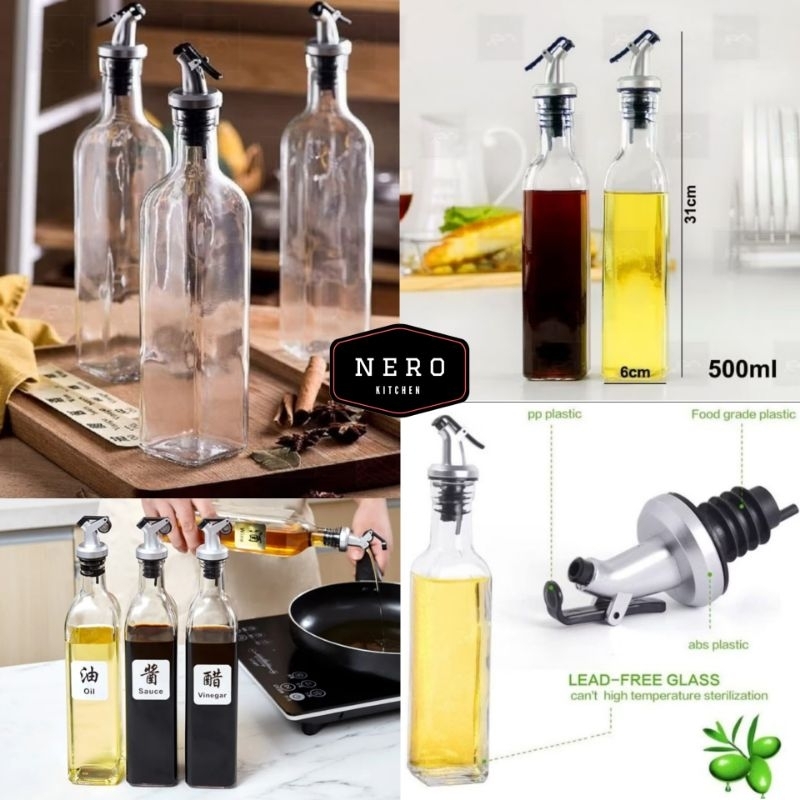 Botol Minyak Kaca 500ml / Botol sauce kaca / Glass Oil Bottle Dispenser Sauce Vinegar Wine 500ml / A