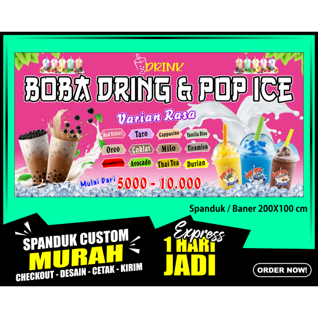 Banner BOBA DAN POP ICE, Spansuk BOBA DAN POP ICE, 200X100 cm, COD / Banner BOBA DAN POP ICE, Spansu
