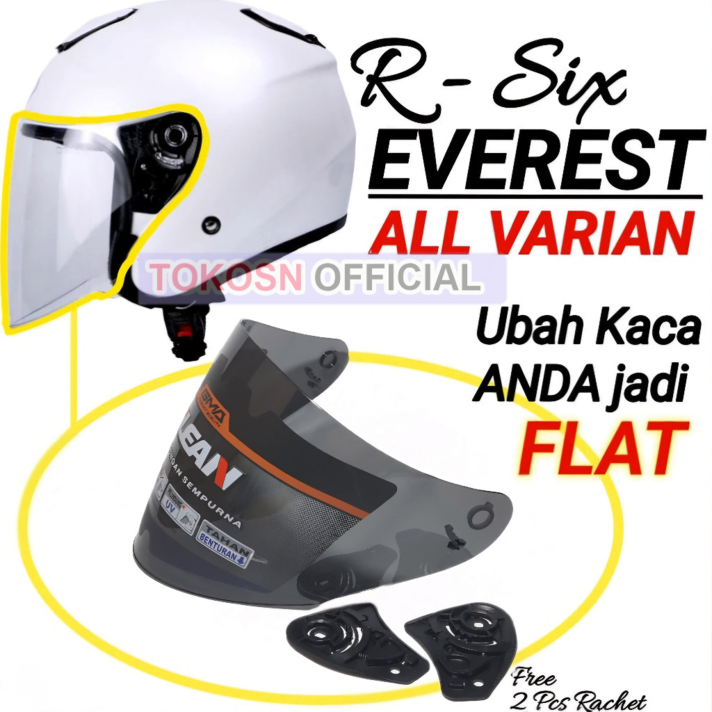 Kaca Helm R-SIX EVEREST flat visor helmet rsix bening hitam blue red gold r six