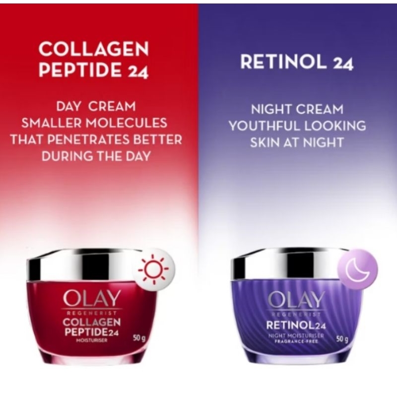 paket murah Olay Regenerist Collagen Peptide24 Day Cream 50gr dan Regenerist Retinol 24 NightJAMIN O