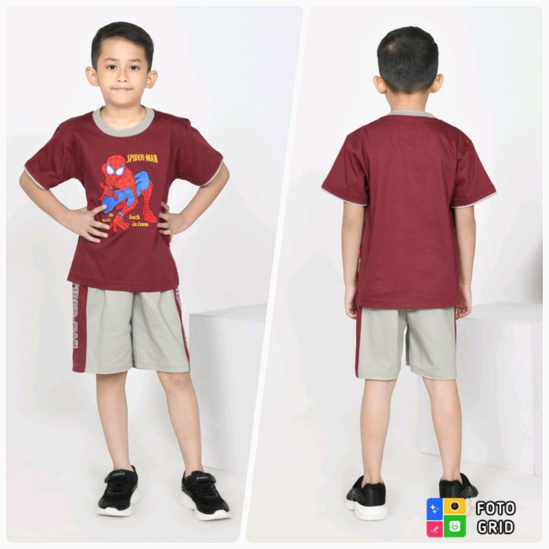 Setelan Karakter Superhero Anak Spiderman Bordir Baju Ultah Harian Anak Laki Laki Katun Premium
