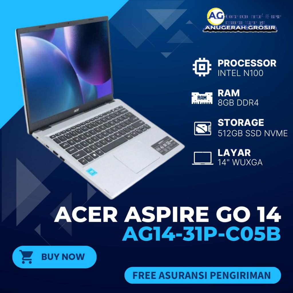 PROMO Laptop Acer Aspire Lite AL14-31P-C4J3 Intel N100 Ram 8Gb Ssd 256gb 14" Wuxga IPS - Laptop 4Jut