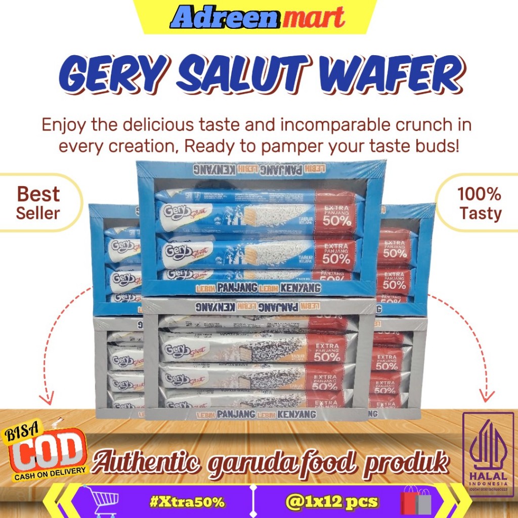 

[ Gery Saluut ] Wafer Tabur Kelapa Extra panjang 50% Box isi12x25g