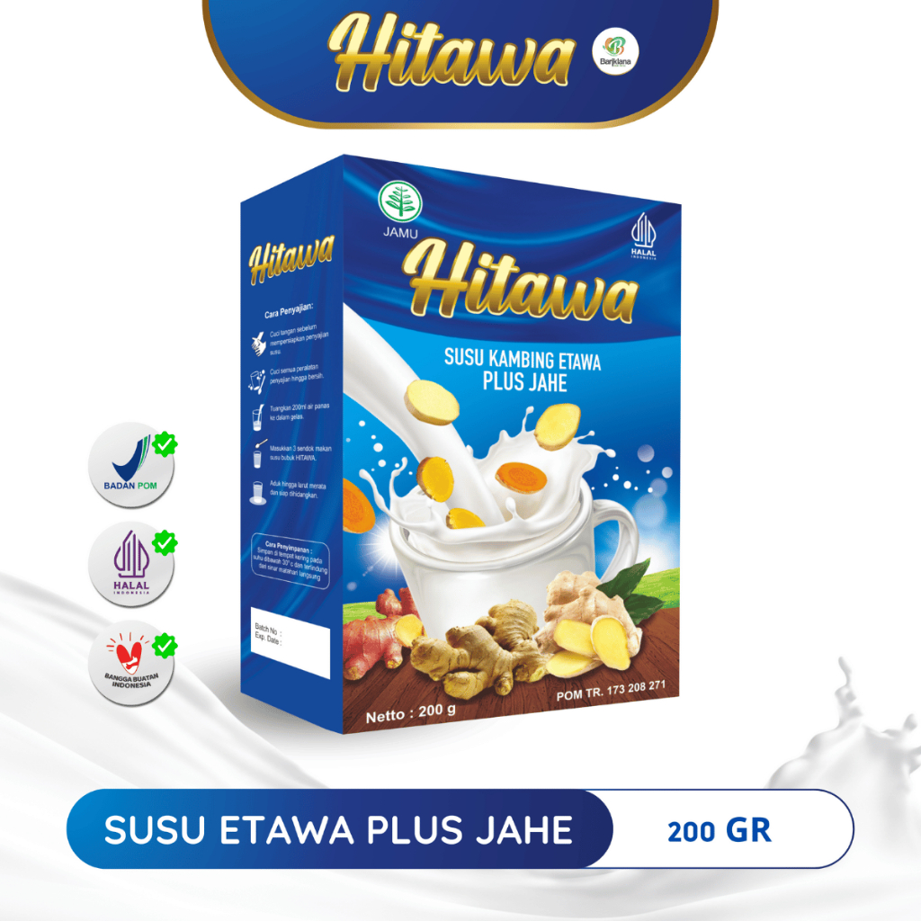 

HITAWA Susu Kambing Etawa Plus Herbal Jahe 200g Original Obat Saraf Kejepit Nyeri Sendi Otot Asam Urat Rematik Kebas Kesemutan Sakit Kaki Paha Lutut Pinggang Leher Kaku Pegal Linu Osteoporosis Patah Tulang Herbal Bersertifikat Bpom Halal Mui