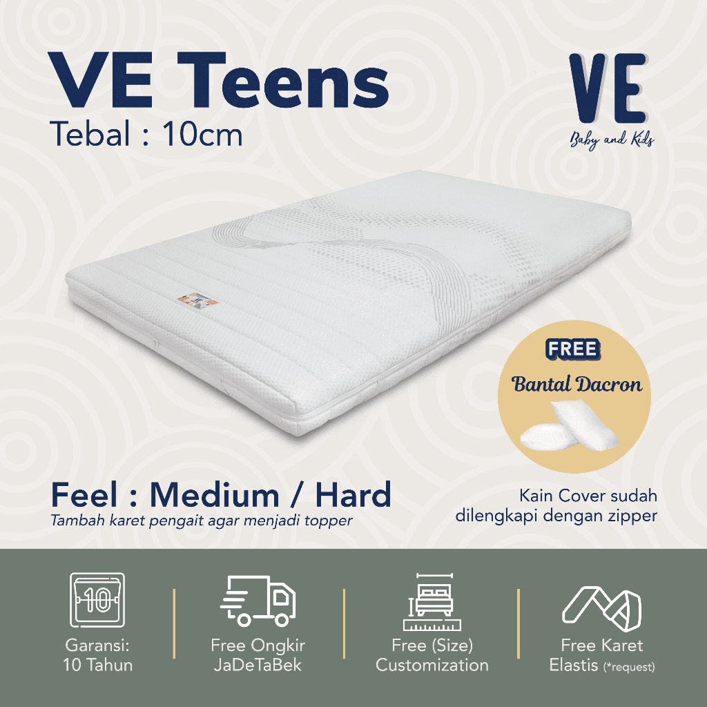 VE Teens - Kasur Latex Kesehatan / Topper Full Latex / Latex Mattress Tebal 10 CM