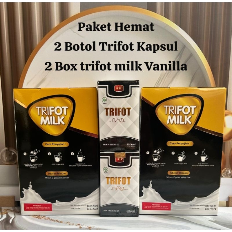 

Paket Bundling 2 Botol Kapsul Kunyit+ 2 Box Trifot Milk BPOM Multivitamin Badan