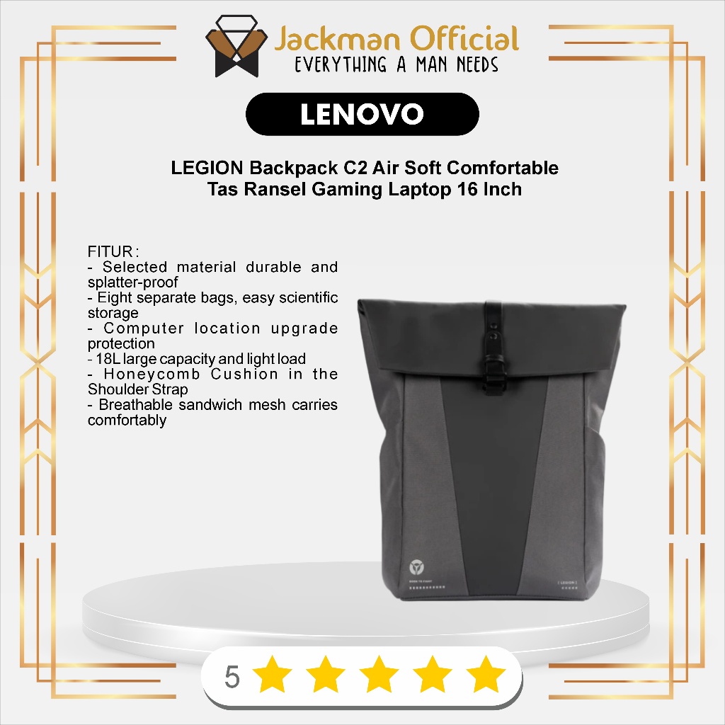 LENOVO LEGION Backpack C2 Air Soft Comfortable Tas Ransel Gaming Laptop 16 Inch