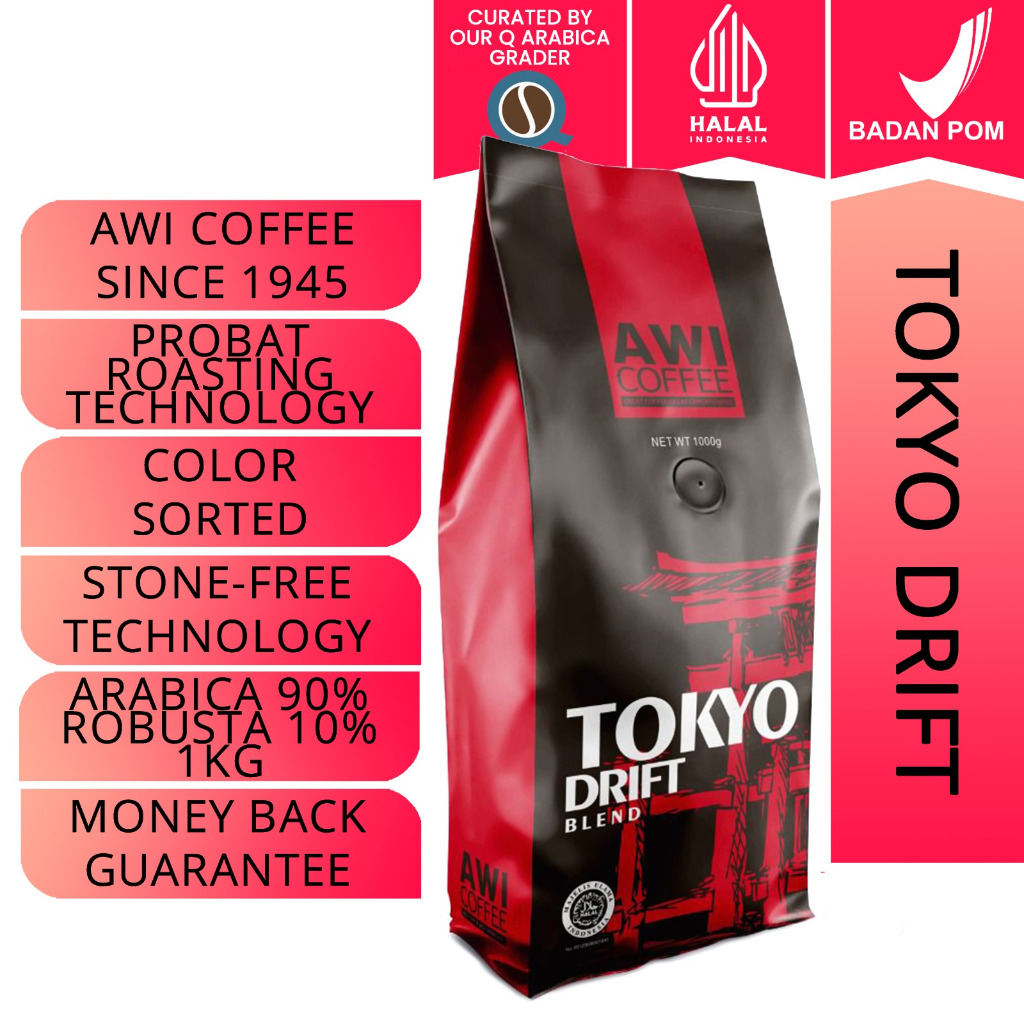 

Awi Kopi Tokyo Drift 1 Kg Biji | Roasted Coffee Beans | Arabica Robusta Premium Cafe Blend