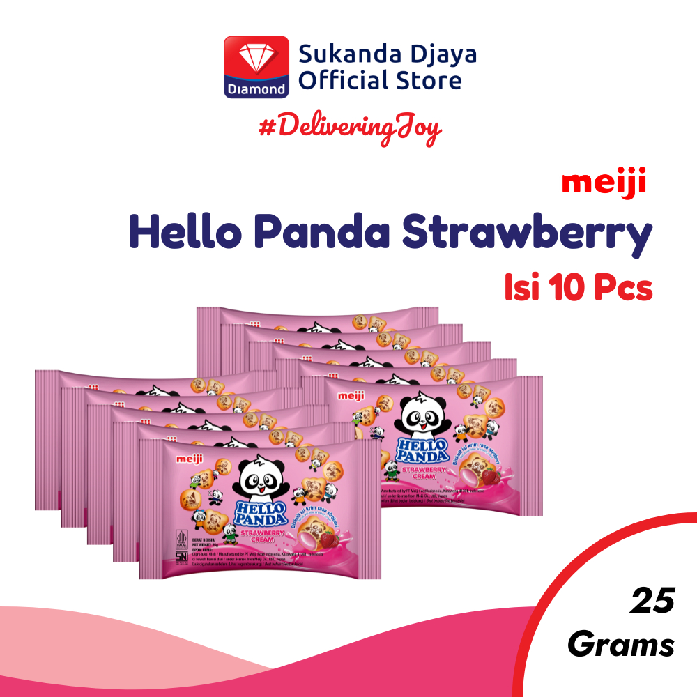 

Meiji Hello Panda Biskuit Strawberry Snack Ringan 25 Gr [10 PCS]