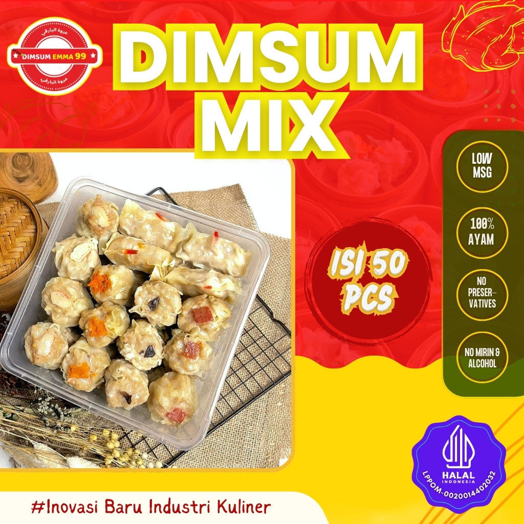 

Dimsum Ayam Topping MIX Frozen isi 50 pcs PREMIUM & HALAL, FREE Saus Merah & Lada Hitam