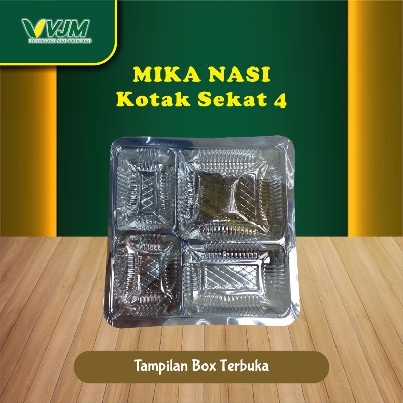 (50 pcs) Mika Nasi Kotak Sekat 4 18x18 / Plastik Sekat Kotak Nasi 18 x 18cm Isi