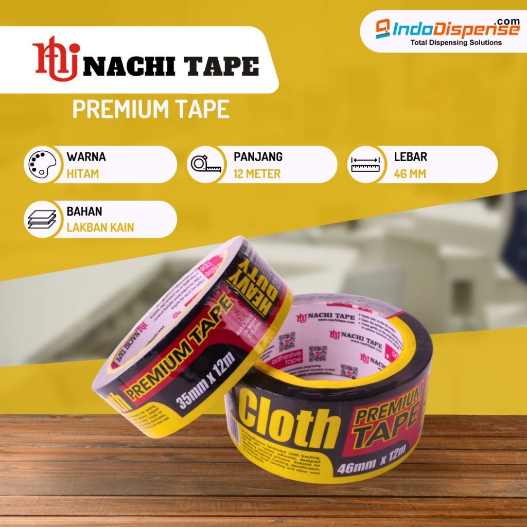 

Lakban Kain Hitam Isolasi Tape Nachi 2" x 12 Meter (46 mm x 12 Meter)