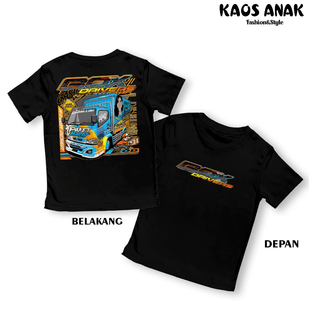 Kaos Anak - Kaos Truck Box Driver Baju Distro Anak Kaos Truk Canter mania Cotton Combed 30s