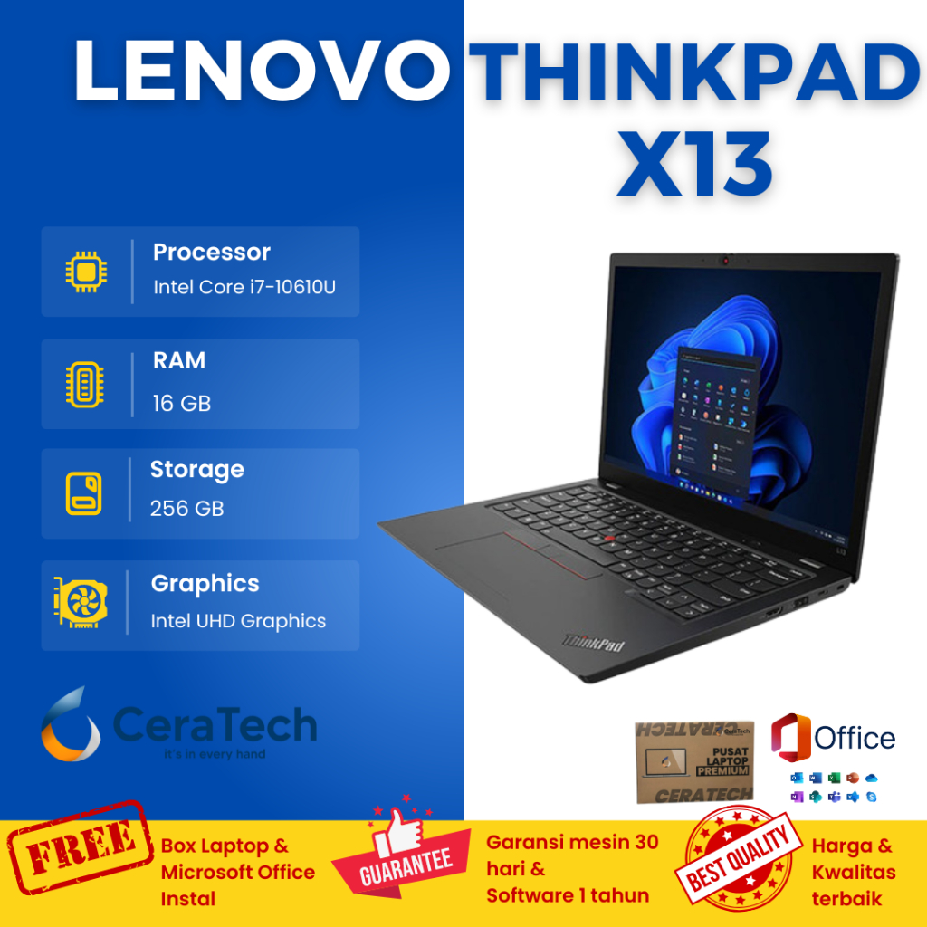 Laptop Lenovo Thinkpad X13 SLIM - Intel core i7 gen 10 - Ram 16gb ssd 256gb - Ultrabook - Laptop bis