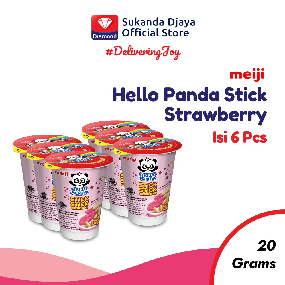 

Meiji Hello Panda Stick Biskuit Strawberry Snack Ringan 20 Gr (6 Pcs)