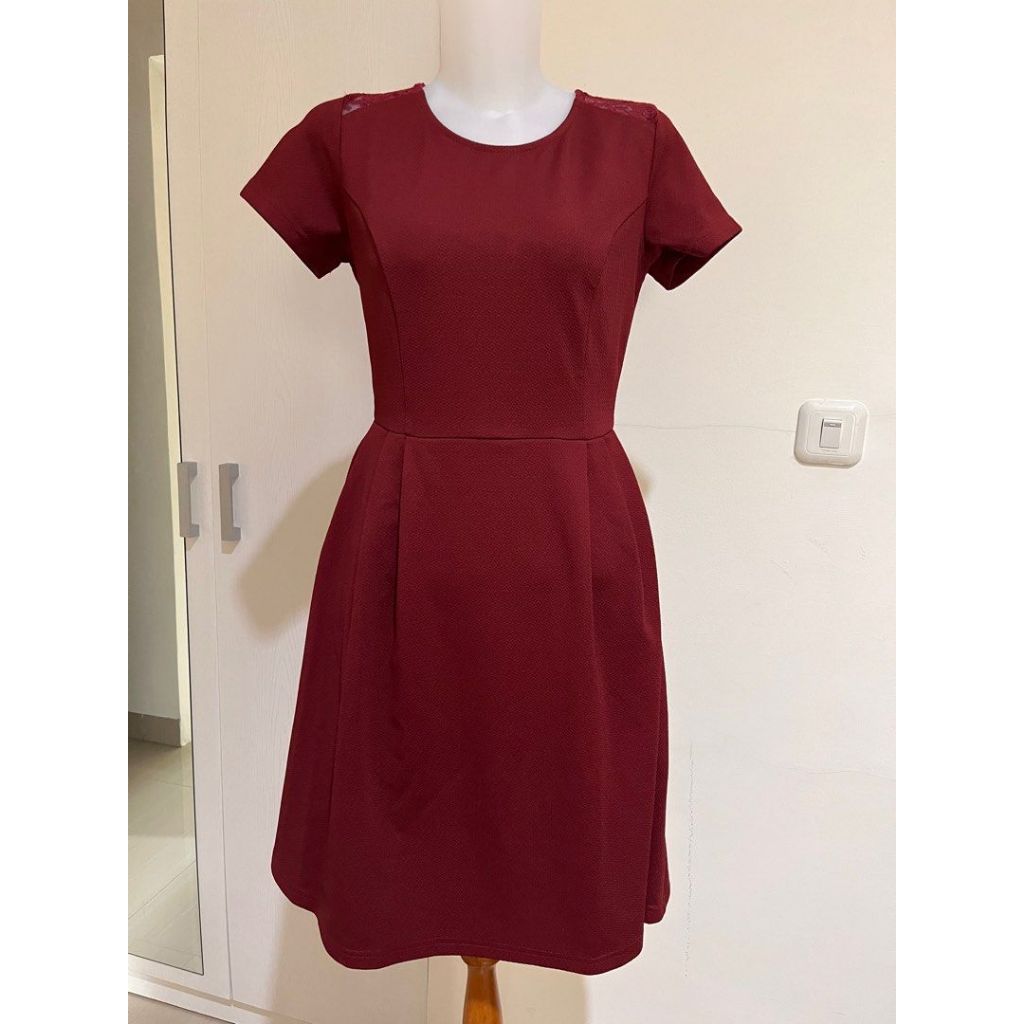 Padini Authentics maroon midi dress malaysia brokat