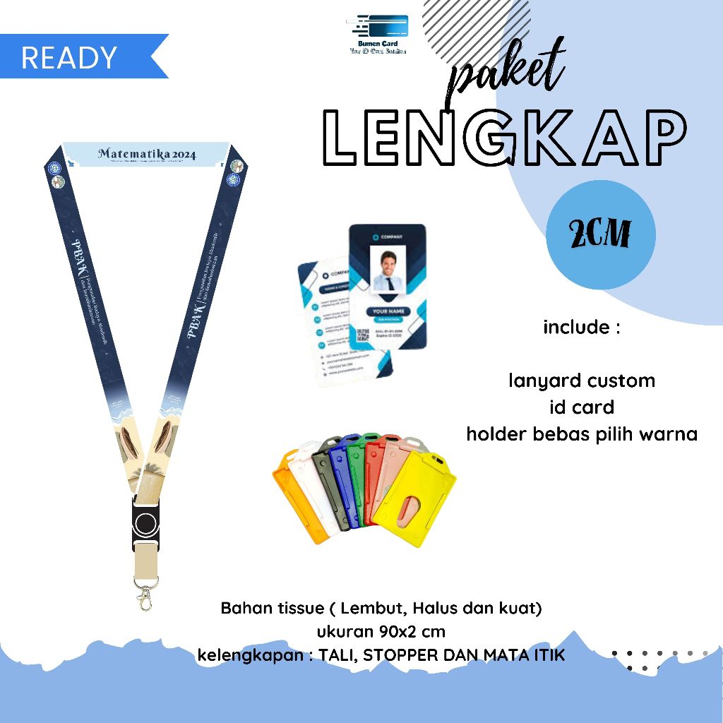 

SATU PAKET NAME TAG CETAK TALI LANYARD PRINT SUBLIM PREMIUM + ID C4RD PLUS HOLDER STANDAR
