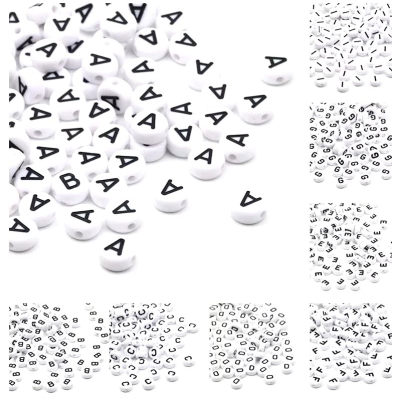 (COD) MANIK HURUF PUTIH TULISAN HITAM /MANIK HURUF KHUSUS /BISA PILIH HURUF