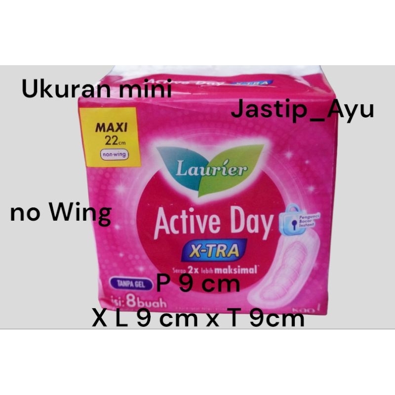 Pembalut Laurier Active day non wing isi 8 buah 22cm / Laurier Maxi 22cm wing isi 10 buah /Laurier r