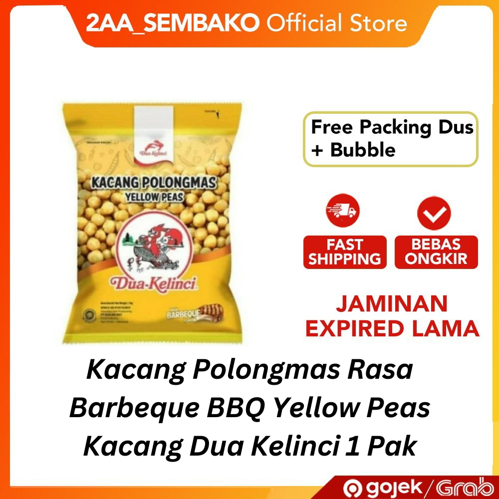 

Kacang Polongmas Rasa Barbeque BBQ Yellow Peas Kacang Dua Kelinci 1 Pak isi 10 Pcs x 14 Gram