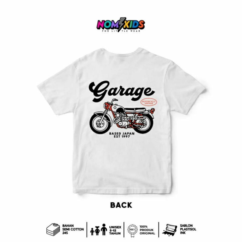 nomikids Kaos Anak Laki Laki Usia 5-12 Tahun Garage Putih
