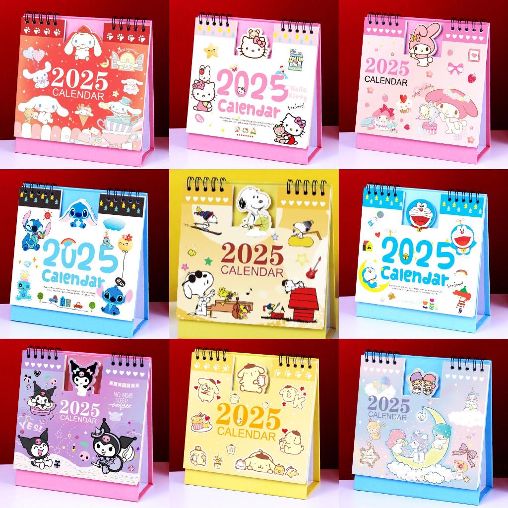 

Calendar Kalender 2025 Snoopy Kuromi Little Twin Star Cinamoroll Hello Kitty Shinchan Pompompurin My Melody Stitch Pochacco Doraemon