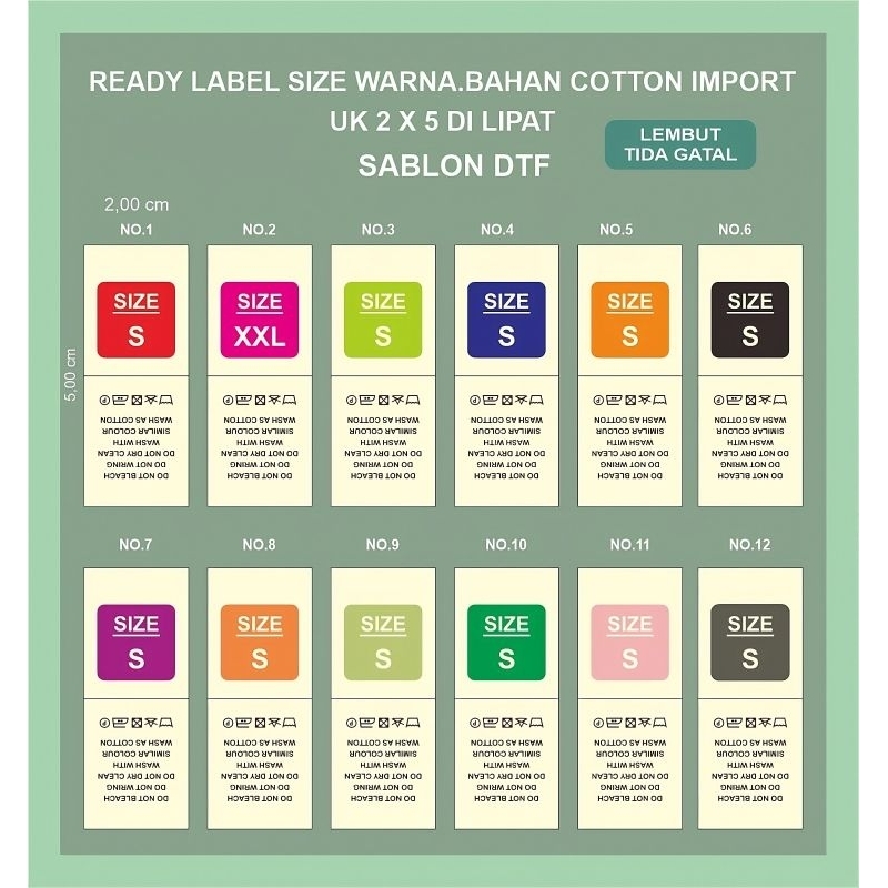 

ready Label size warna / label cotton size label baju