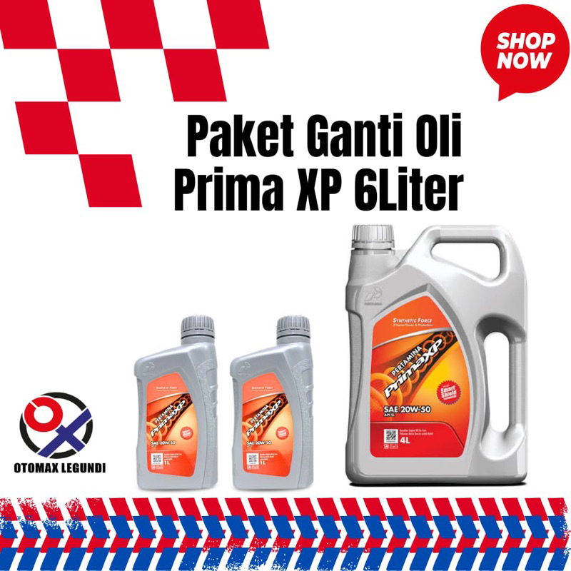 Paket Prima Ganti Oli mobil Prima XP 6 Liter 20W-50