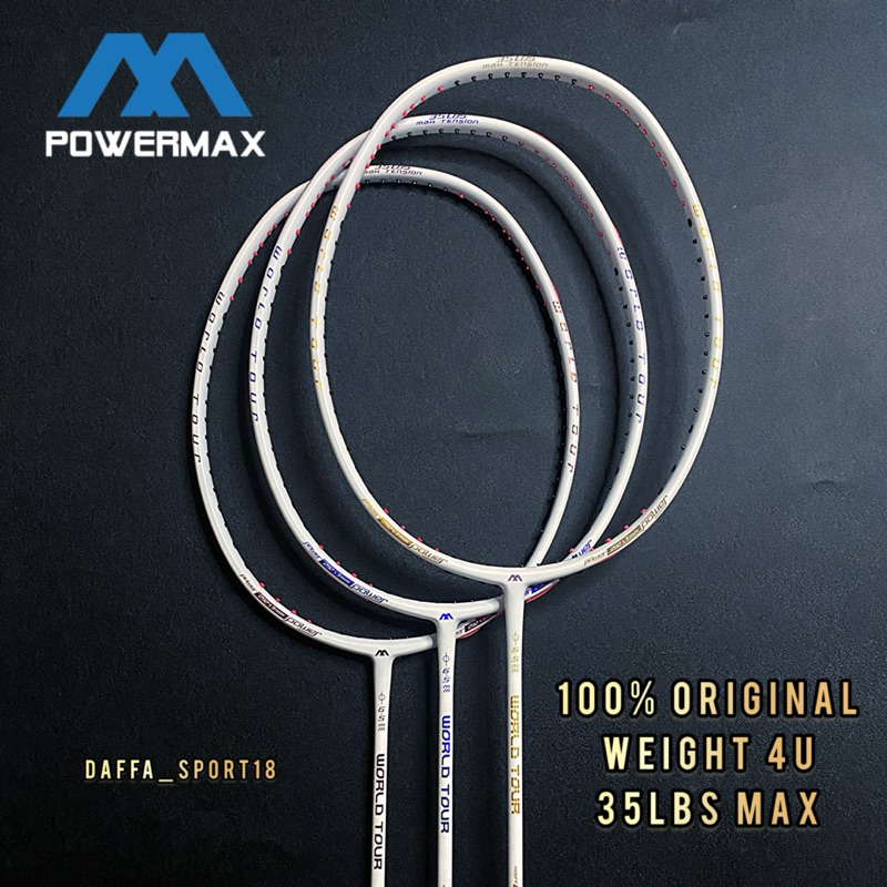 RAKET BADMINTON POWERMAX WORLD TOUR ORIGINAL 35LBS SIAP PAKAI