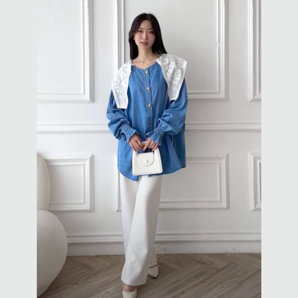 luvtyshopgirls - MOANA | Kemeja Denim | Atasan Denim | Baju Denim Wanita | Pakaian Wanita | Blouse W