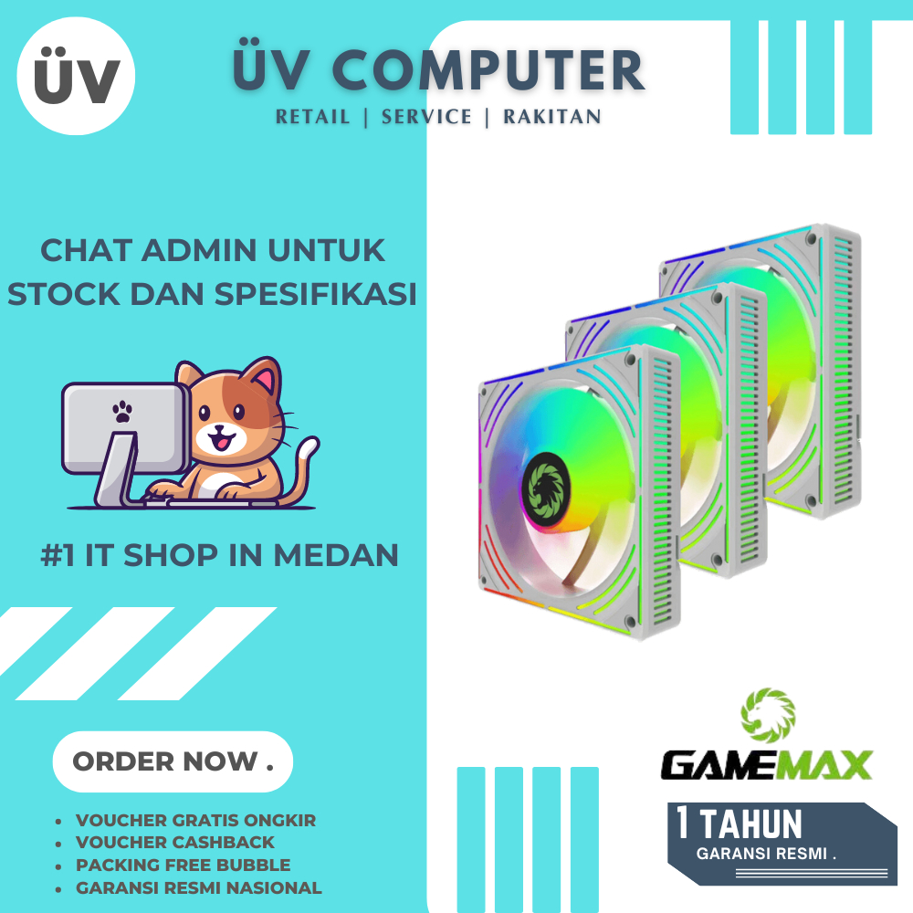 Fan Casing PC Komputer Gamemax RA300 WH ARGB RGB | Fan 3in1 | 120mm 12cm | 4Pin PWM 3Pin | White Put