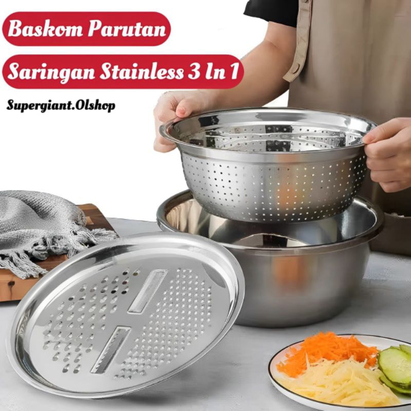 BASKOM Set Stainless steel Baskom Set Baskom Tinggi Baskom Cuci Beras Sayur • Supergiant •