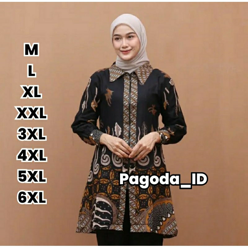 Tunik Jumbo Big Size Melody Black Batik Wanita Size Besar