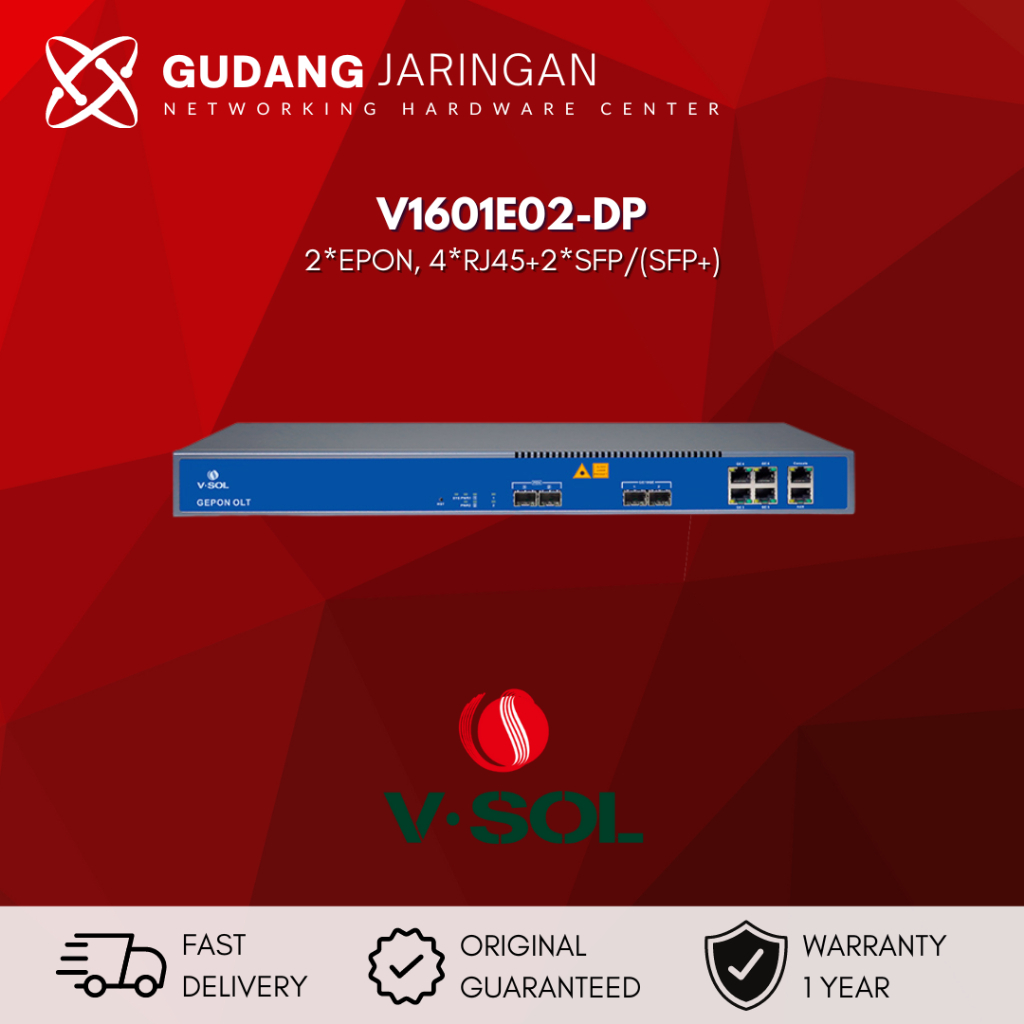 V-SOL V1601E02-DP 2 port EPON L3 OLT VSOL AC+DC DUAL POWER 128 User ONU UPLINK 4GE + 2 SFP / SFP+ 10