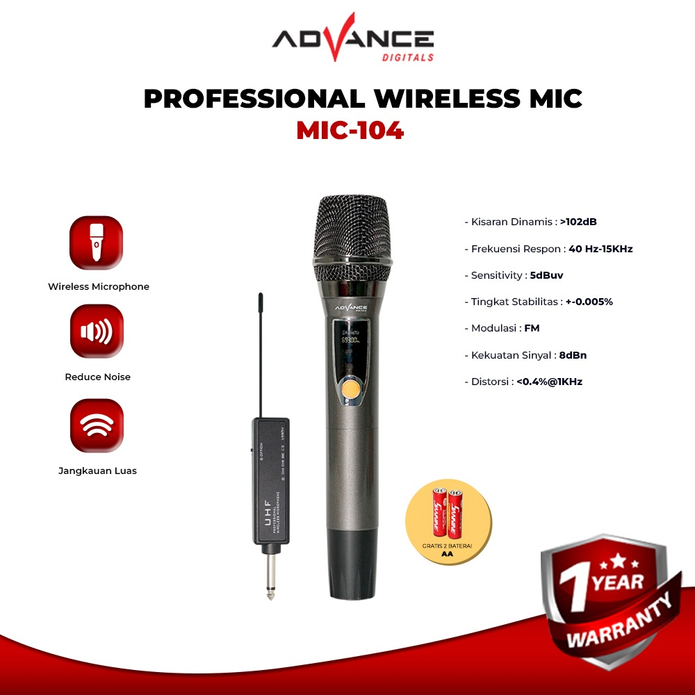 Microphone Wireless Advance Mic-104/ mic single/ mic karaoke