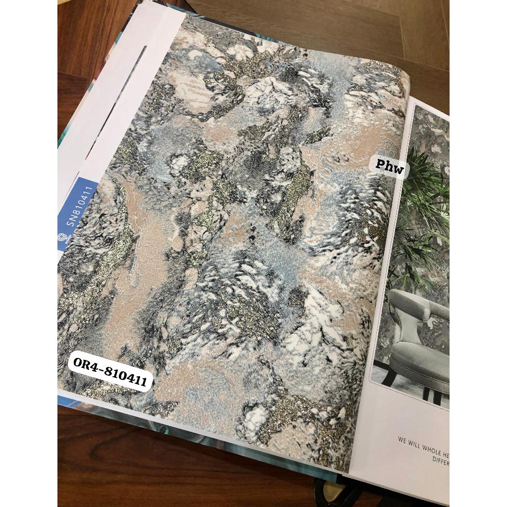 Wallpaper Dinding Marmer Granit Abu Glitter Mewah Roll Besar Orange 4