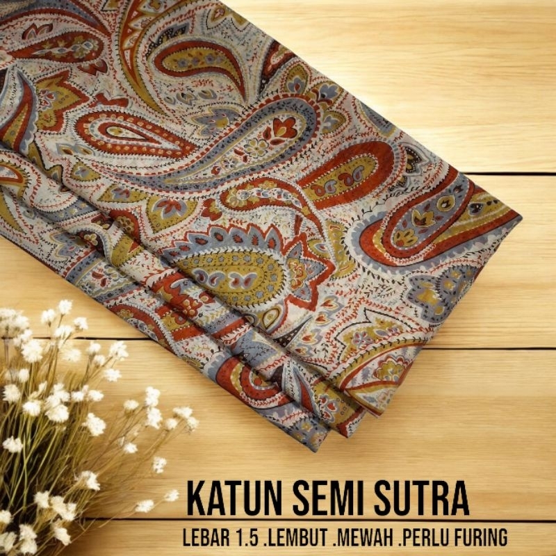 kain katun silk sansan / kain katun semi sutra / kain katun motif pasle / mukenah traveling / kain g